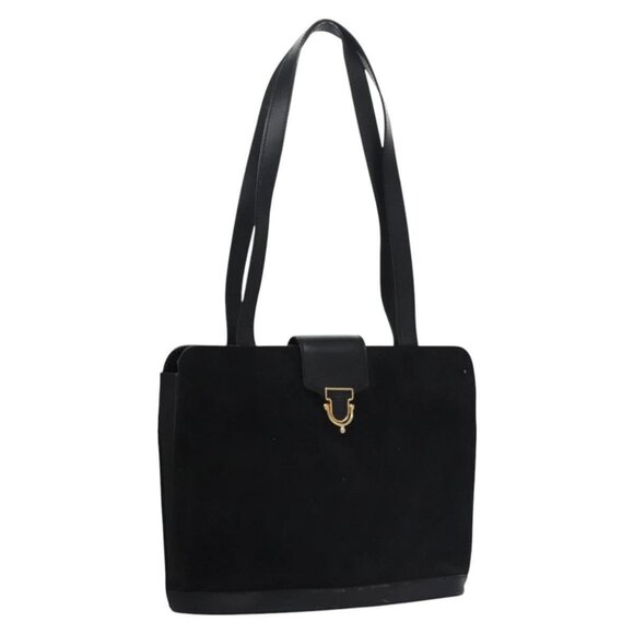 CELINE Shoulder Bag Suede Black Auth KD203 - Picture 1 of 16